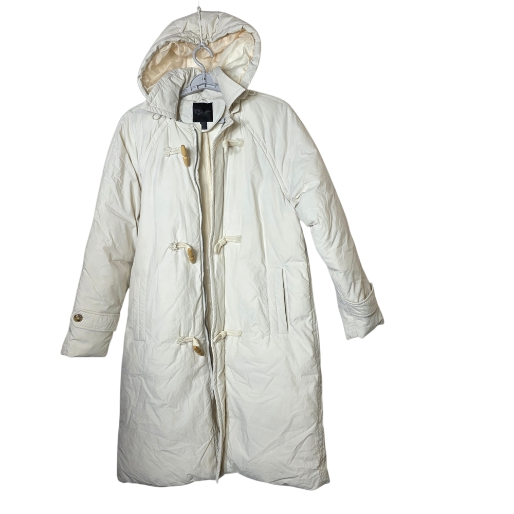 Anthropologie RD Style toggle closure off White Hooded Puffer mid length Coat